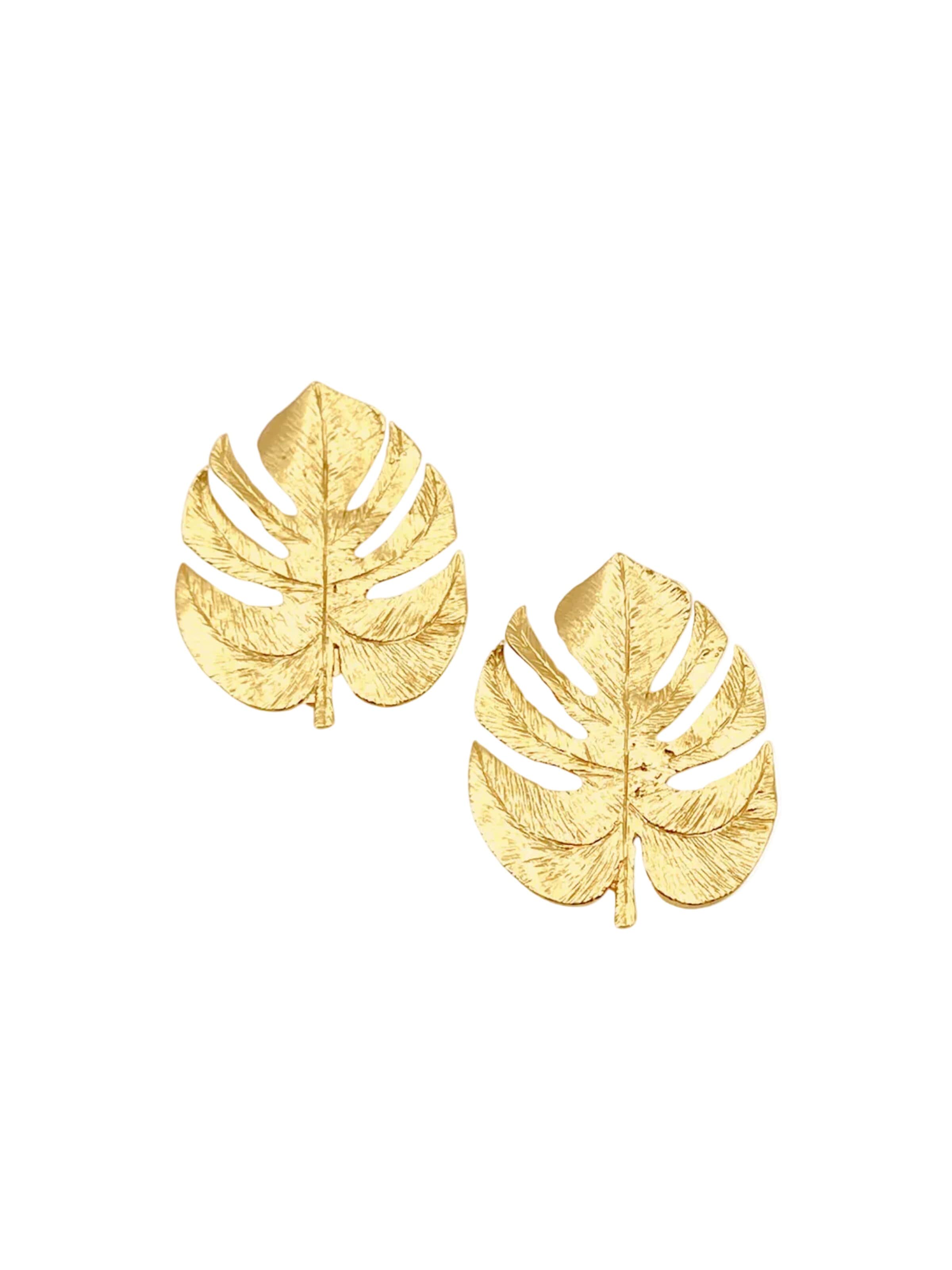 Les Reines - Brincos 'The Grand Leaf' em ouro: frente