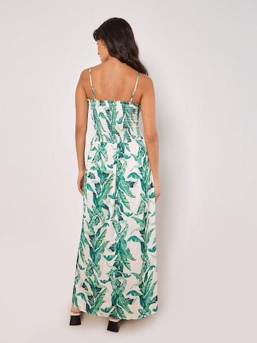 Apricot Tropical Leaf Satin Maxi Dress ' ' in Silber