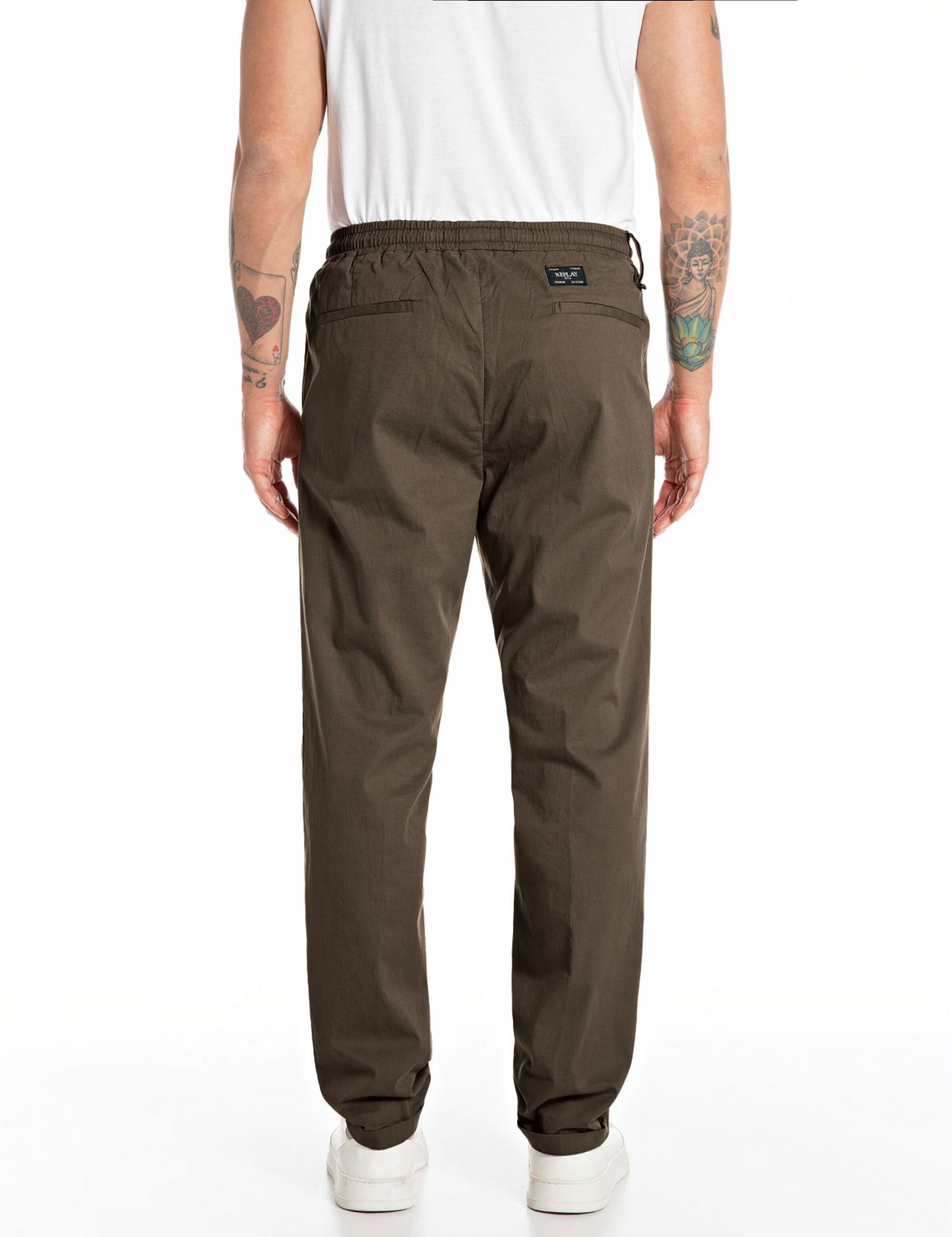 REPLAY Loose fit Pleat-Front Pants in Brown