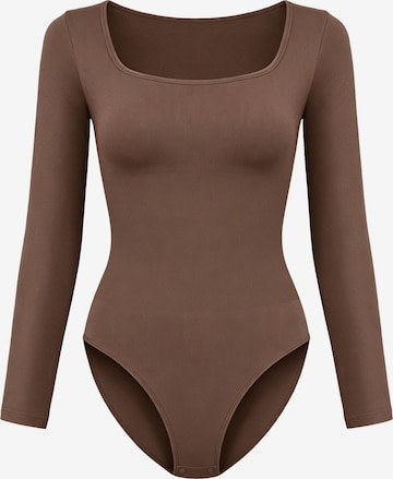 cfab - Body moldeador 'Clean Longsleeve Squareneck Sculpting Bodysuit with Slip' en marrón: frente