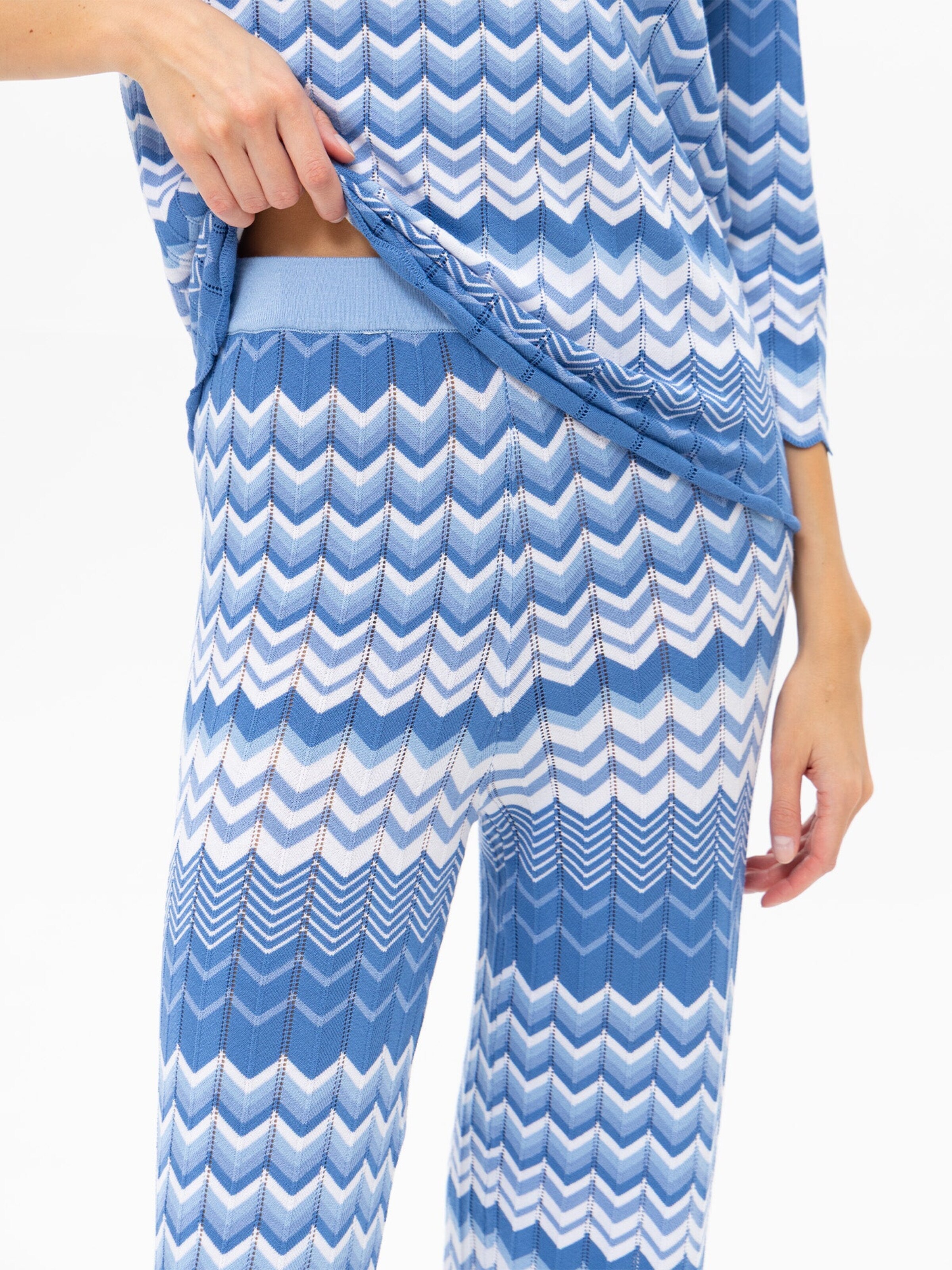 Passioni Boot cut Pants 'Strickhose mit ZickZackmuster' in Blue