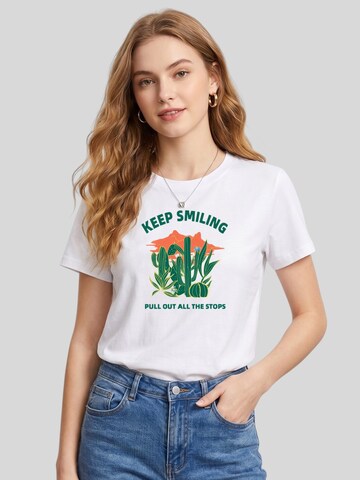 LapaPlus Shirt 'Women Retro Desert Cactus KEEP SMILING Slogan Print T-Shirt' in Wit