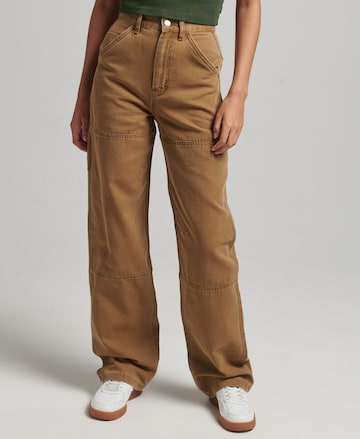 Superdry Wide leg Pants in Brown: front