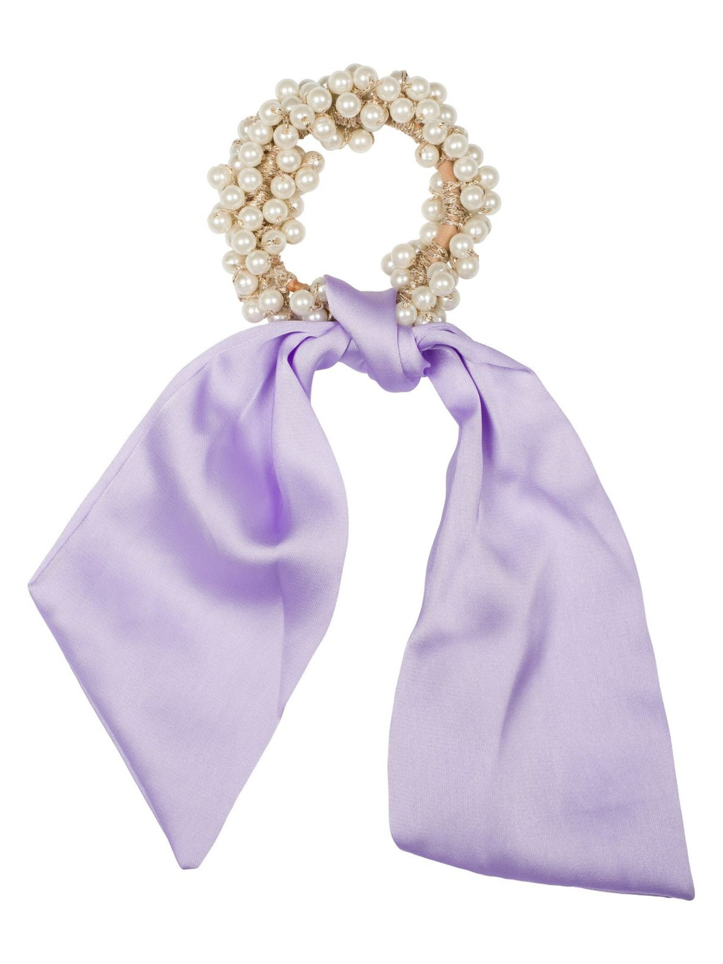 styleBREAKER Haarschmuck 'Perlen Haargummi mit Satin Schleife'‌‌‌‌‌‌‌ in Lila: Vorderseite