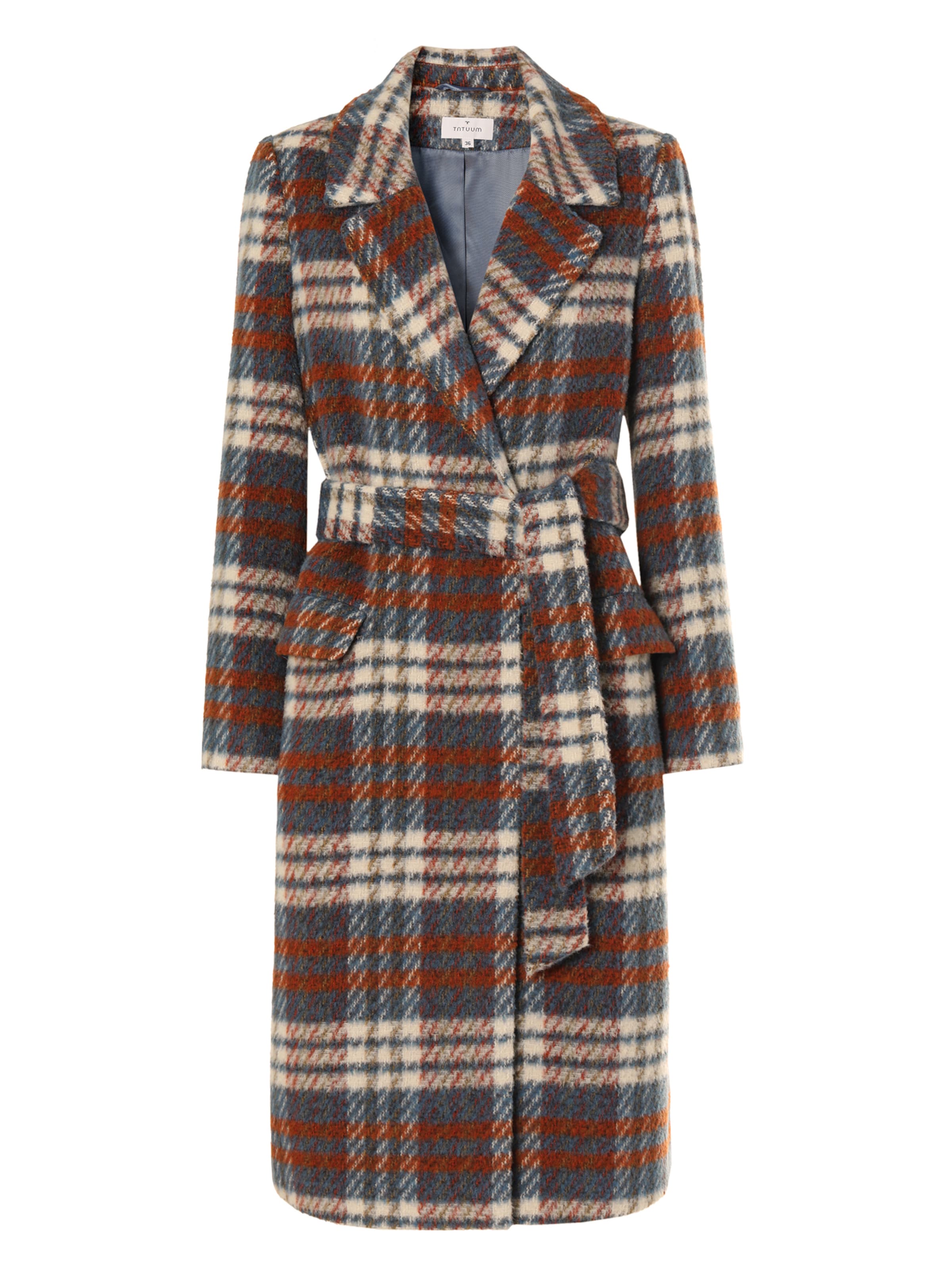 TATUUM Between-seasons coat 'Mati' in XS in Dark beige / Sapphire / Chestnut brown / Off white, Item view