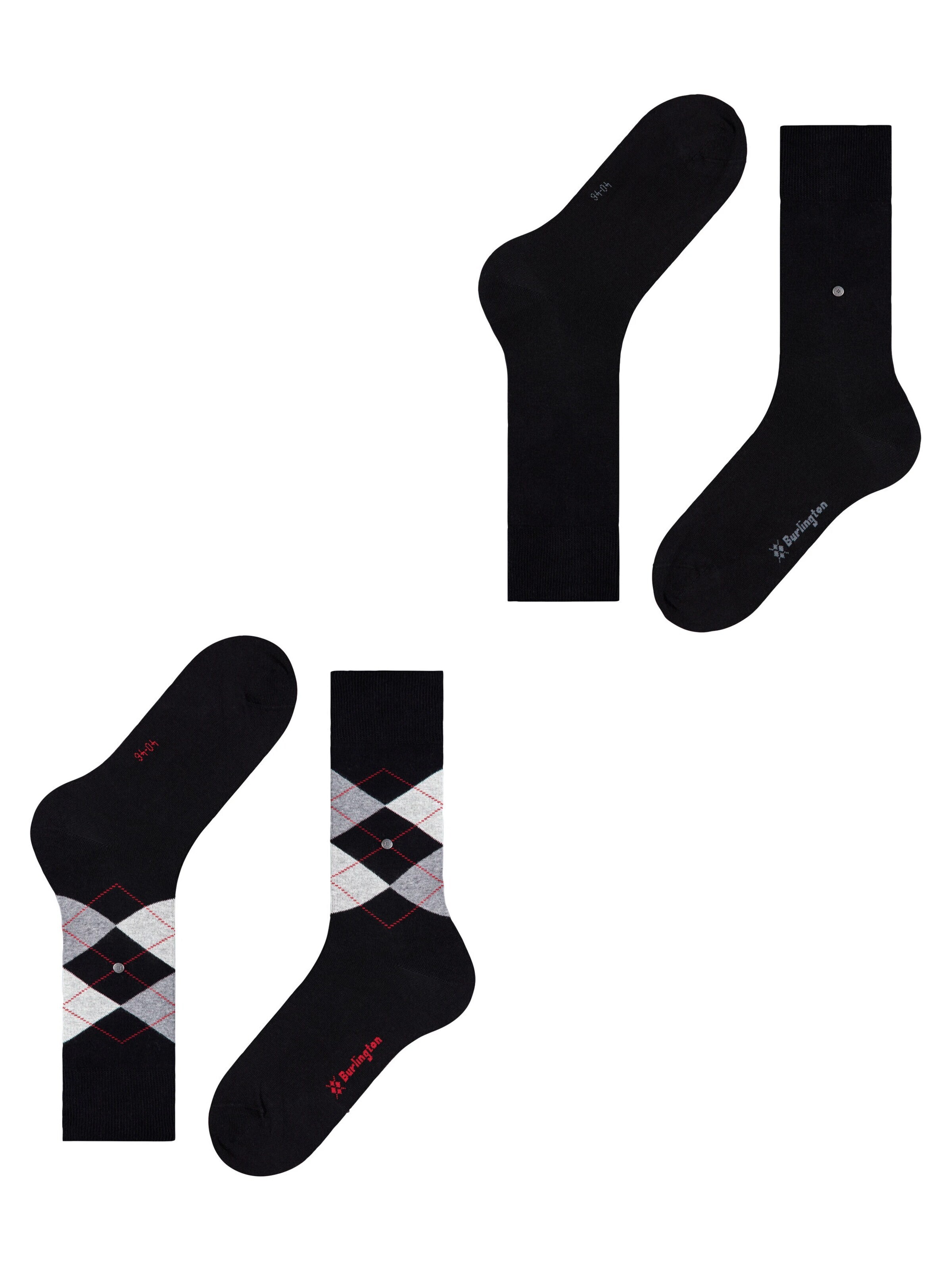 BURLINGTON Socken 'Everyday Argyle Mix 2-Pack'‌‌‌‌‌‌ in Schwarz