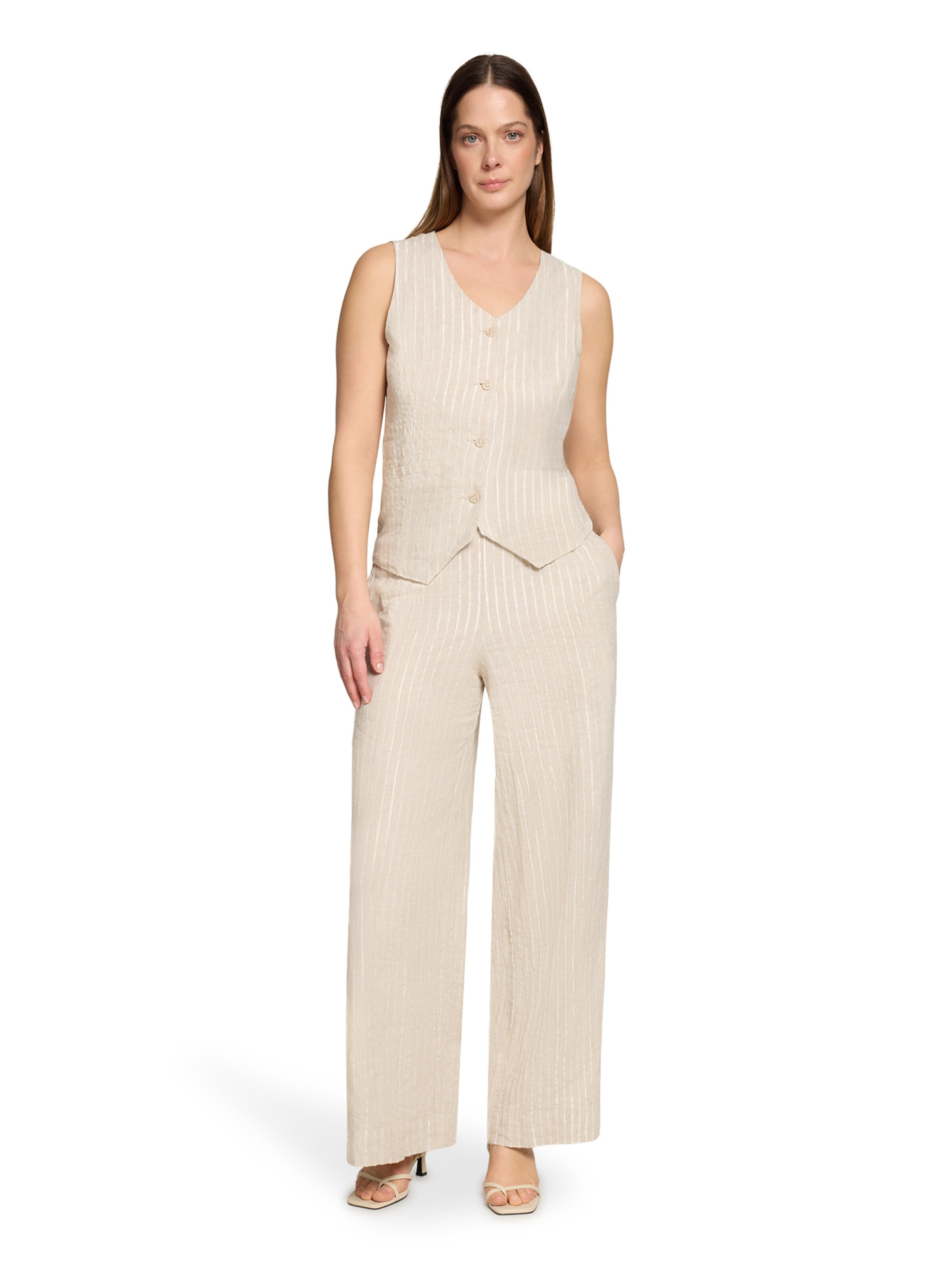Cartoon Loosefit Nadelstreifenhose mit Taschen in Beige