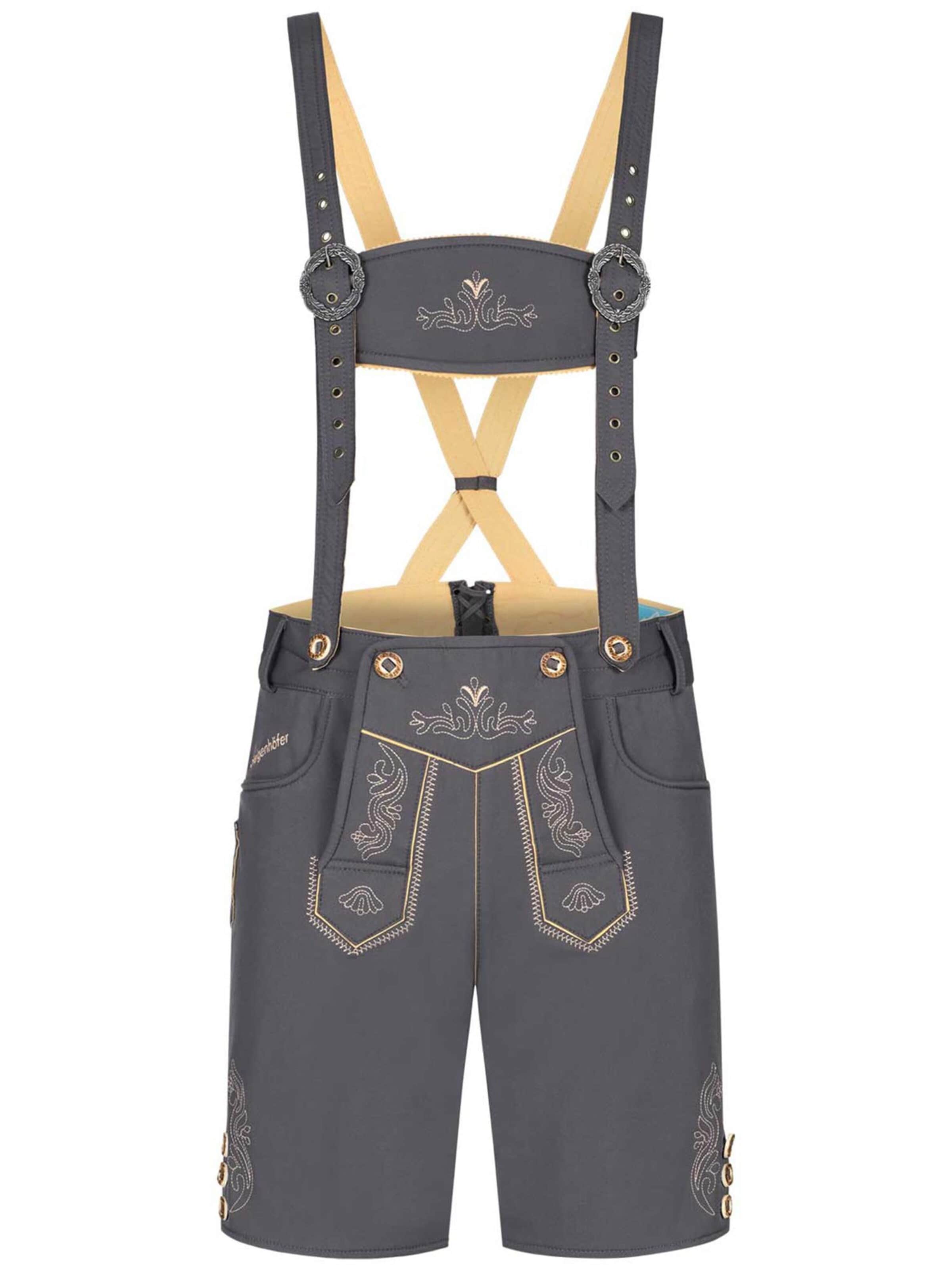 Steigenhöfer Traditional Pants 'Kurze Trachten Softshell Hose mit Träger im Lederhosen Look' in 46 in Grey, Item view