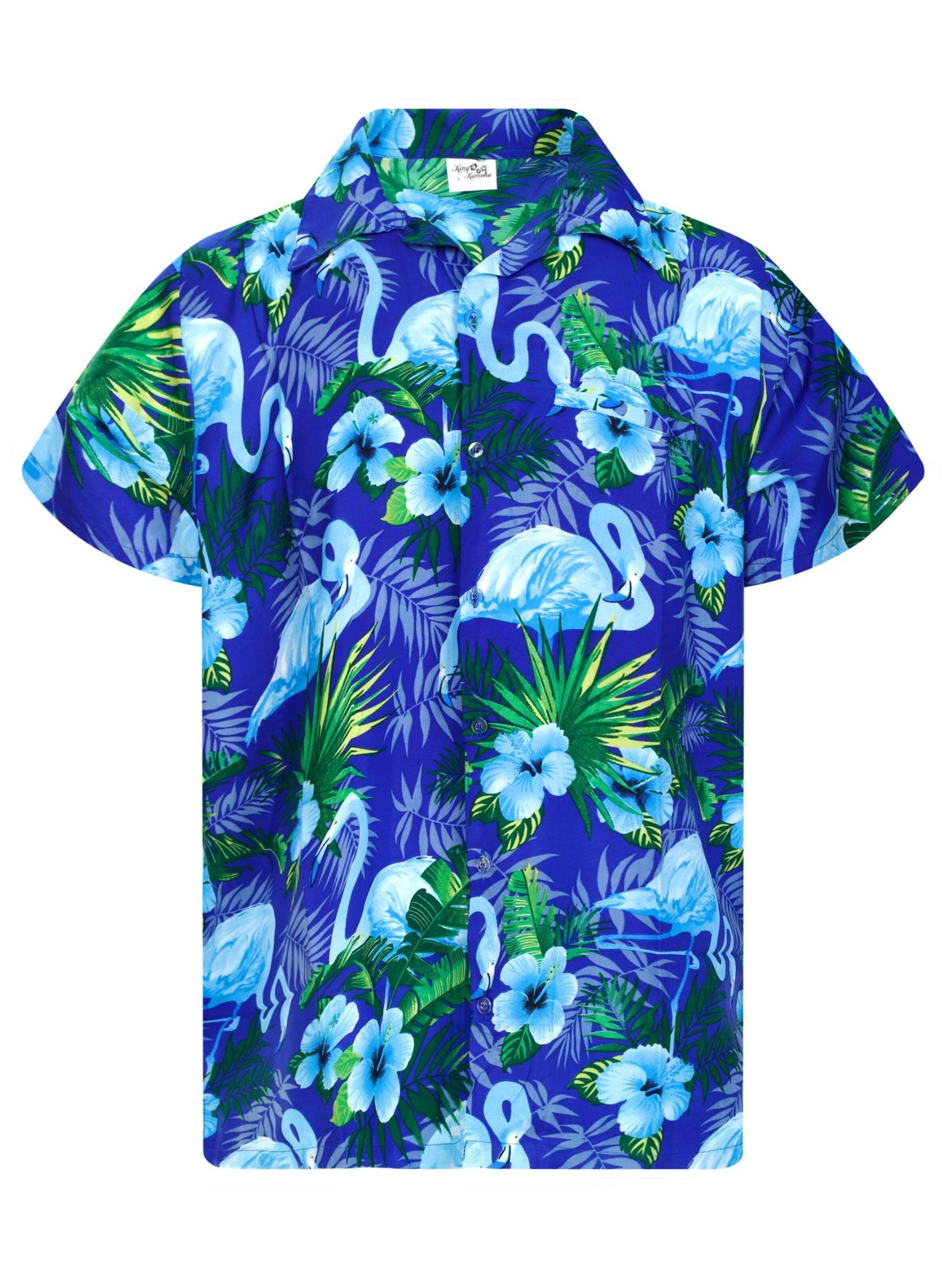 King Kameha Shirt 'Flamingo Flowers'‌‌‌‌‌‌ in Blau: Vorderseite