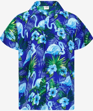 King Kameha Shirt 'Flamingo Flowers' in Blau: Vorderseite