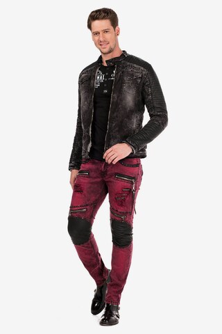 CIPO & BAXX Denim Biker Jacke mit Edelsteinelementen in Schwarz