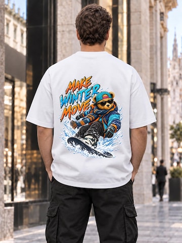 LUNØIR Studio Shirt 'TEDDY Winter Snowboard Motion'‌‌ in Weiß