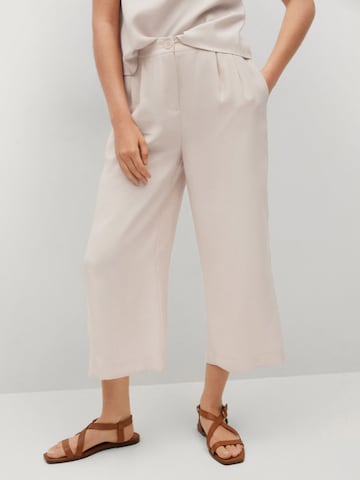 MANGO Wide leg Pleat-Front Pants 'BYE' in Beige: front