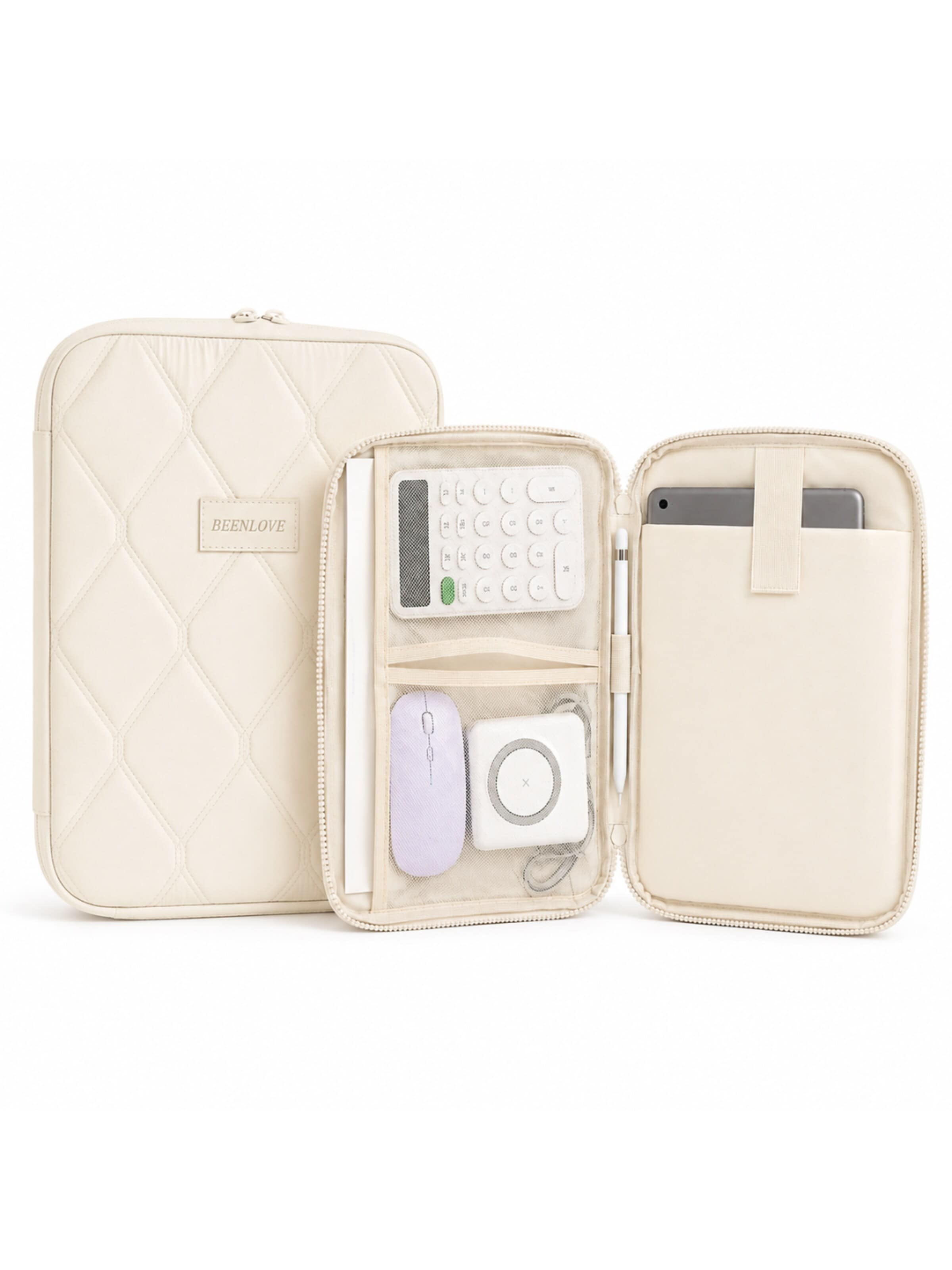 MEVYRA Tablet Case 'MEVYRA Tablet Organizer Tasche, 12 Zoll, 30x22.5x2.5cm Gesteppt' in Beige: front