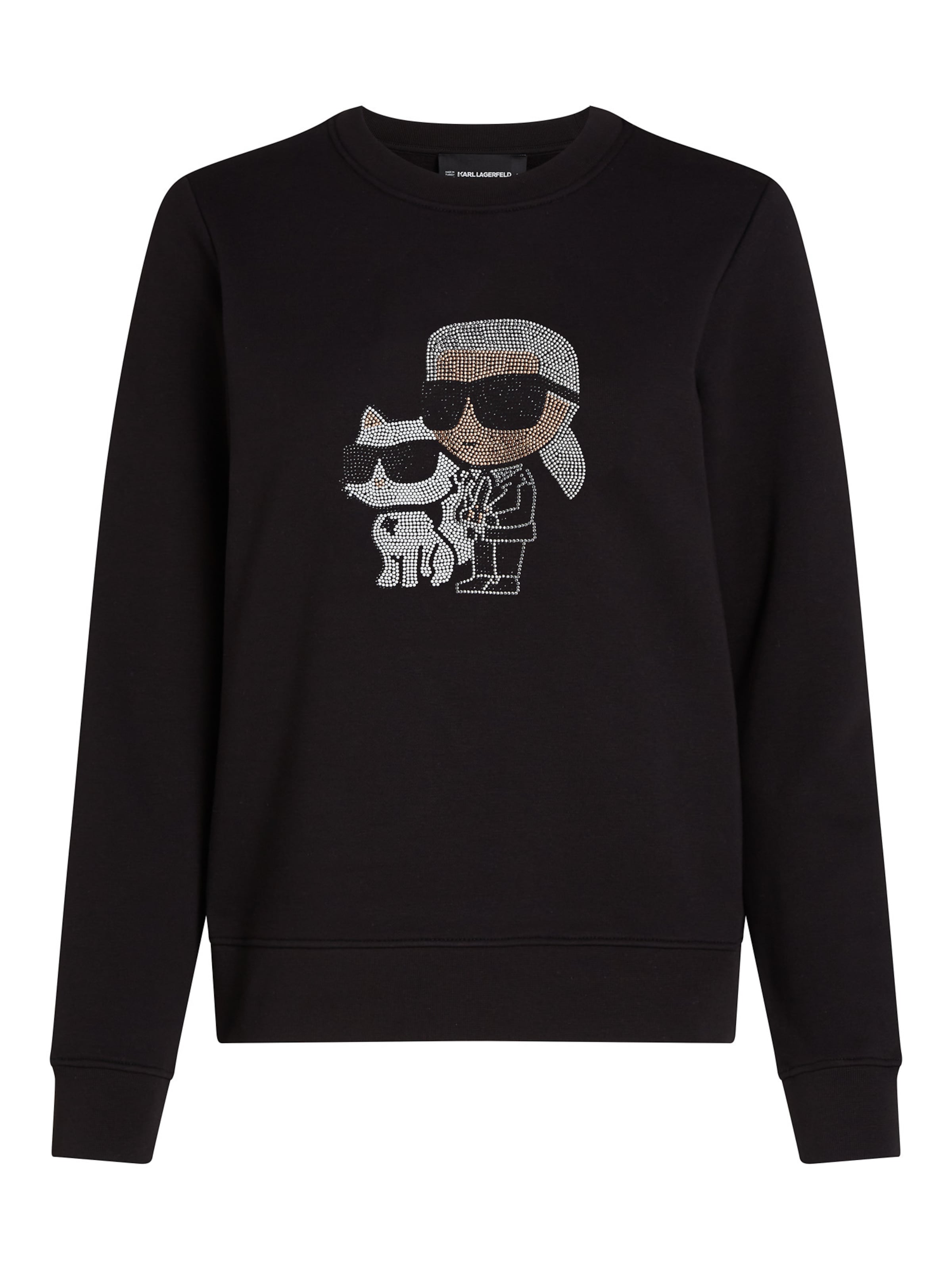 juoda Karl Lagerfeld Megztinis be užsegimo 'Ikon Karl & Choupette': priekis