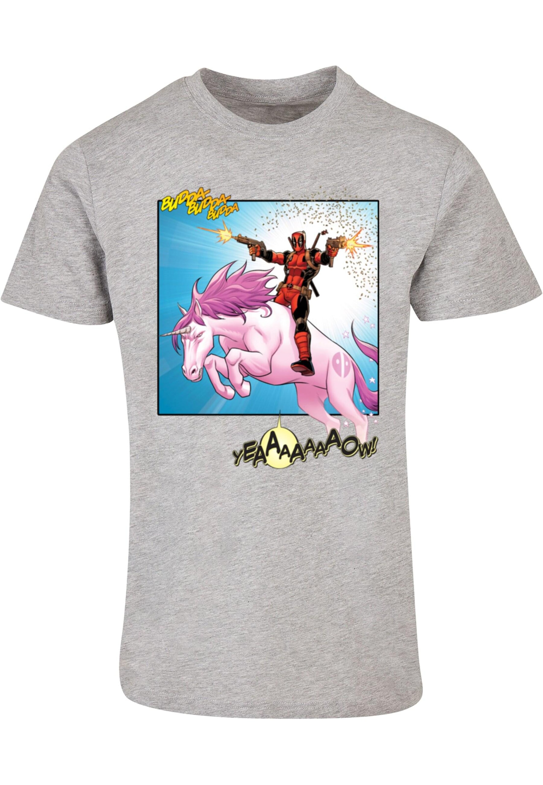 ABSOLUTE CULT Shirt 'Deadpool - Unicorn Battle' in Grijs: voorkant