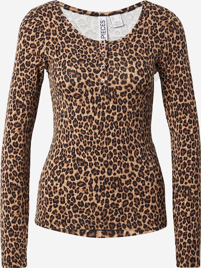 Tricou 'PCKITTY' PIECES pe crem / maro cămilă / maro coniac / negru, Vizualizare produs