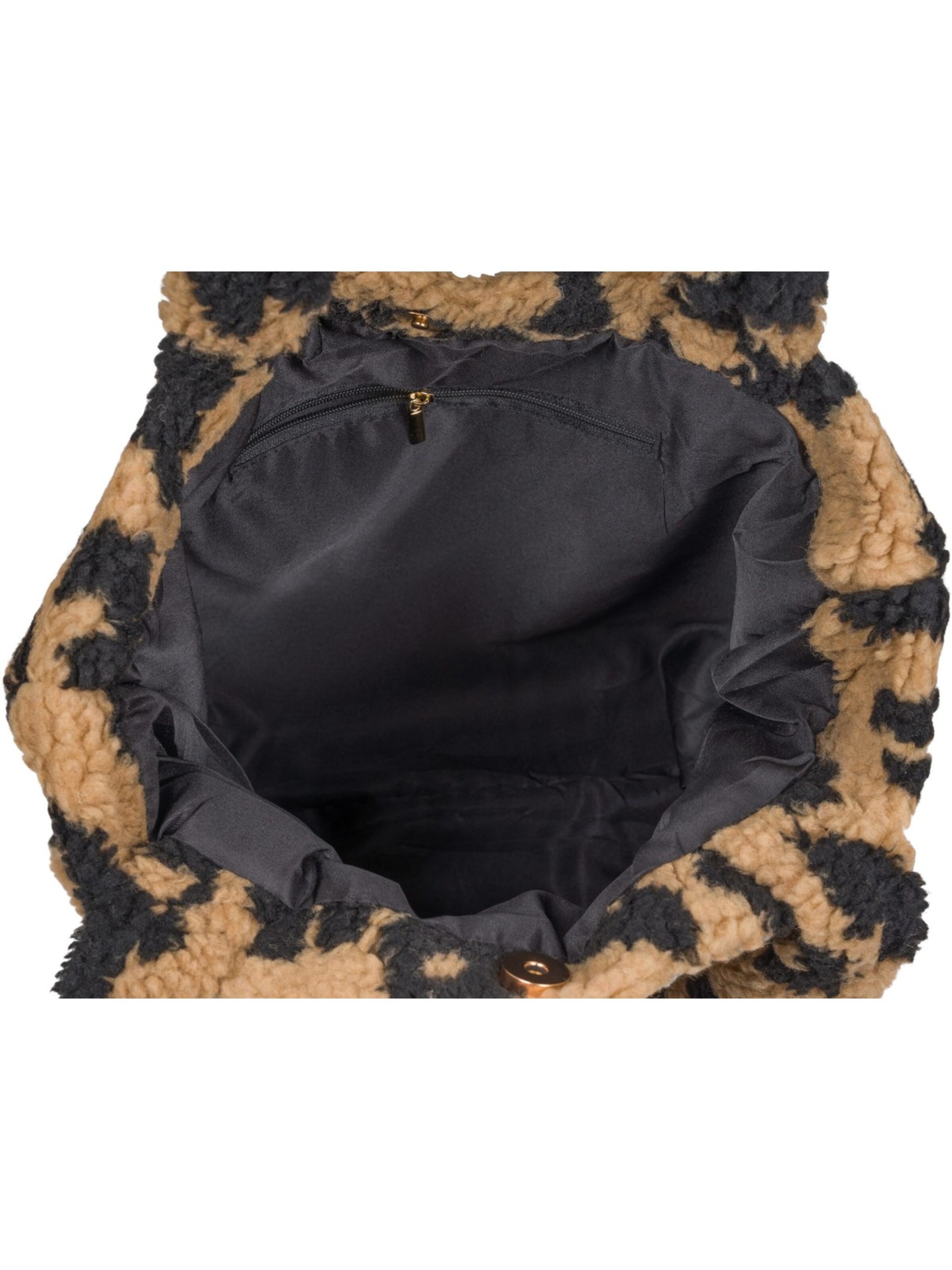 styleBREAKER Shoulder bag 'Leo Shopper Teddyfell Optik' in Brown
