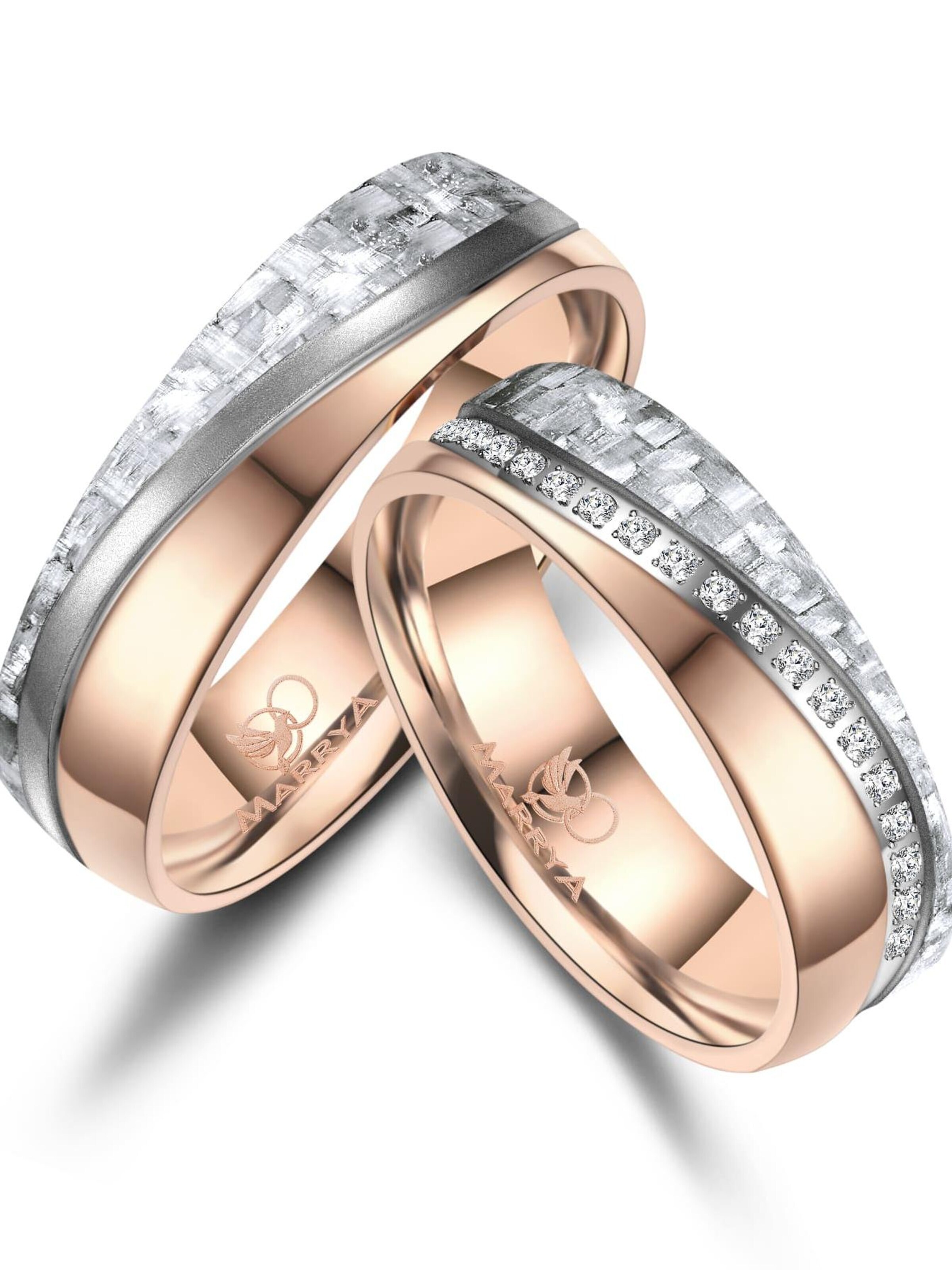 MARRYA Ring 'MARRYA CA-08 Ehering aus Carbon + Titan - Rosé-Weiß' in Gold: front