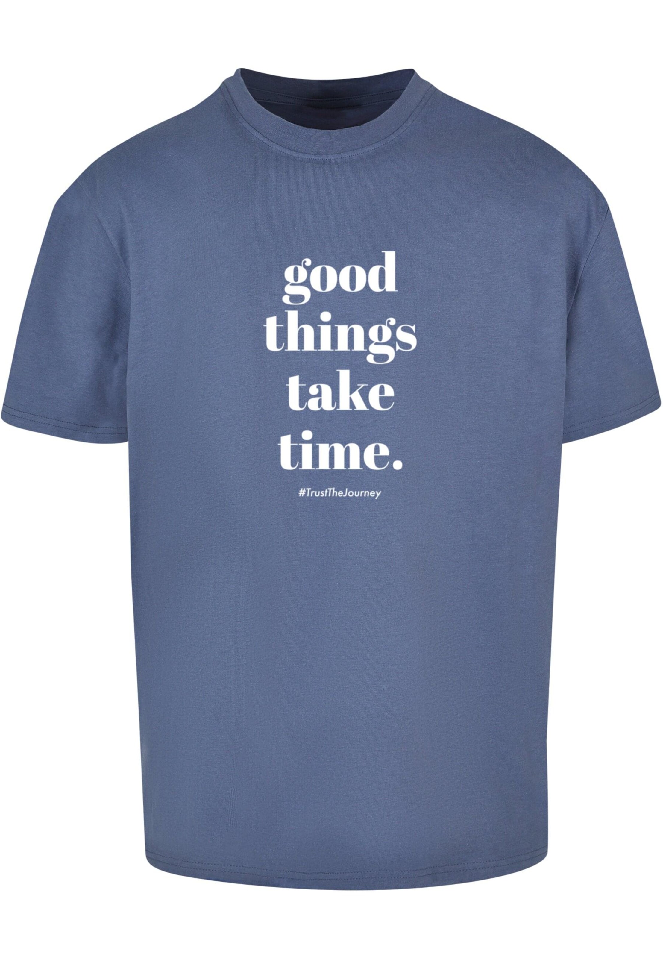 Merchcode Shirt 'Good Things Take Time' in Blauw: voorkant