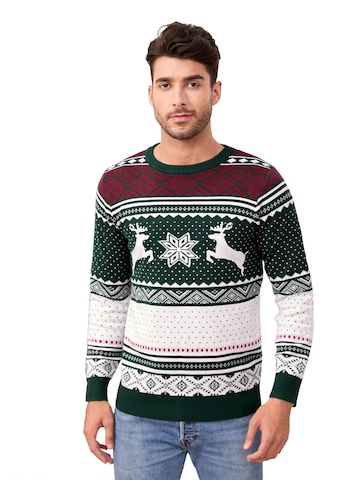 KoJooin Sweater 'Rentier und Schneeflocken' in Green: front