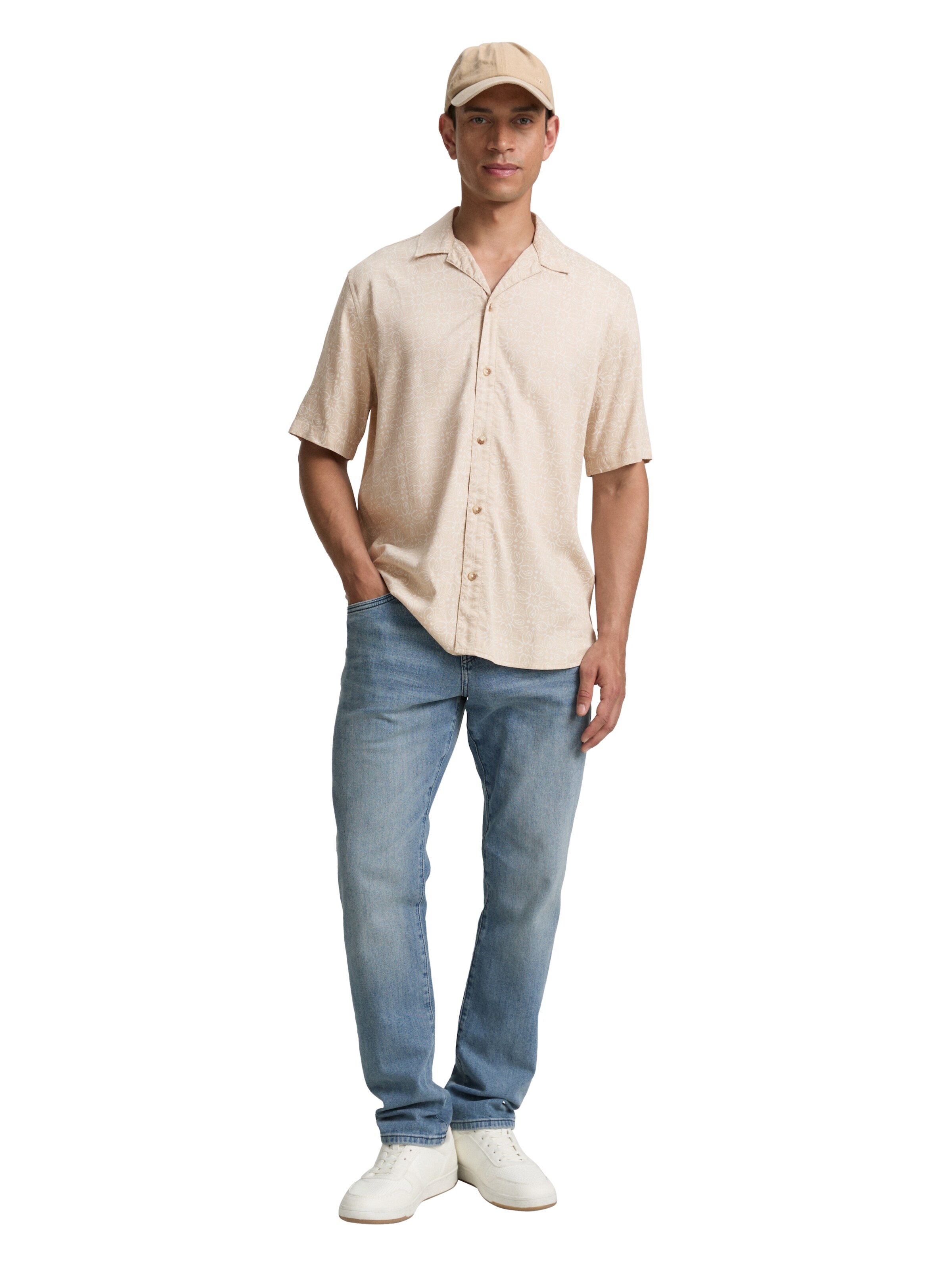 TOM TAILOR Comfort fit Button Up Shirt in Beige