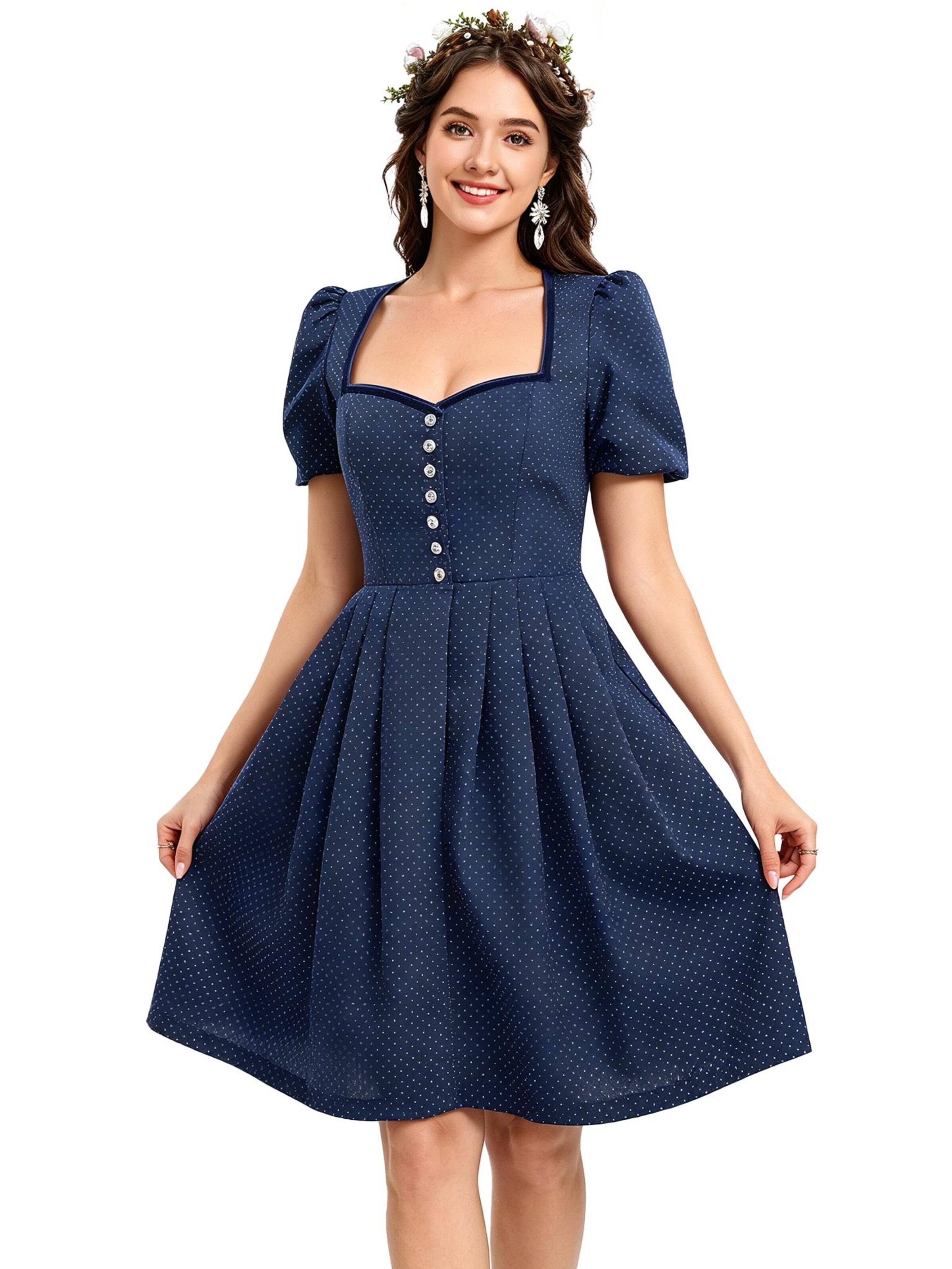 KoJooin Dirndl 'Damen 2-Teiliges Dirndl-Stil Set Mit Puffärmeln, Knopfleiste Und Schürze' w kolorze niebieski