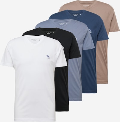 Abercrombie & Fitch Koszulka w kolorze gołąbkowo niebieski / ciemny niebieski / jasnobrązowy / czarny / białym, Podgląd produktu