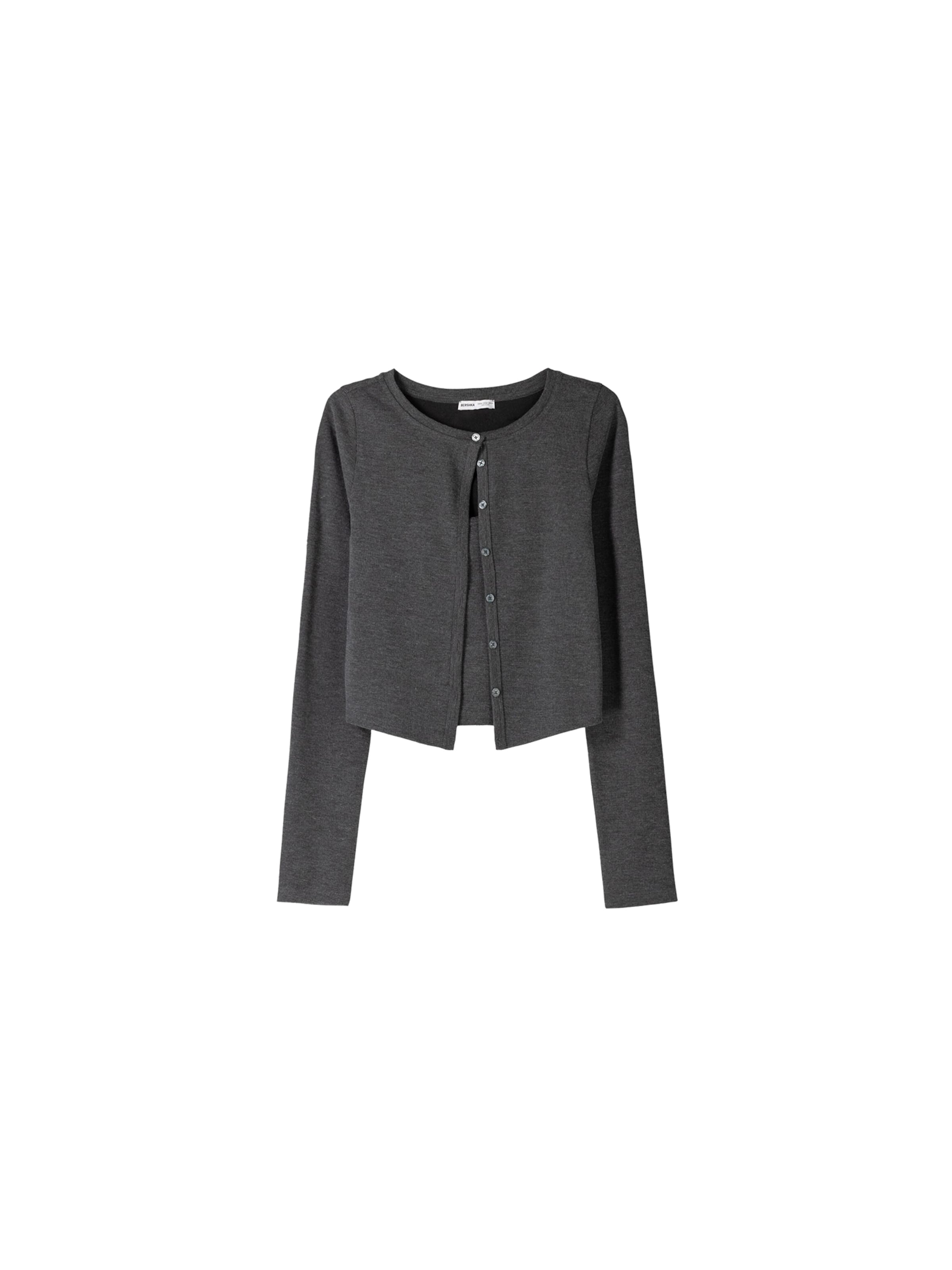 BershkaKardigan - siva boja: prednji dio