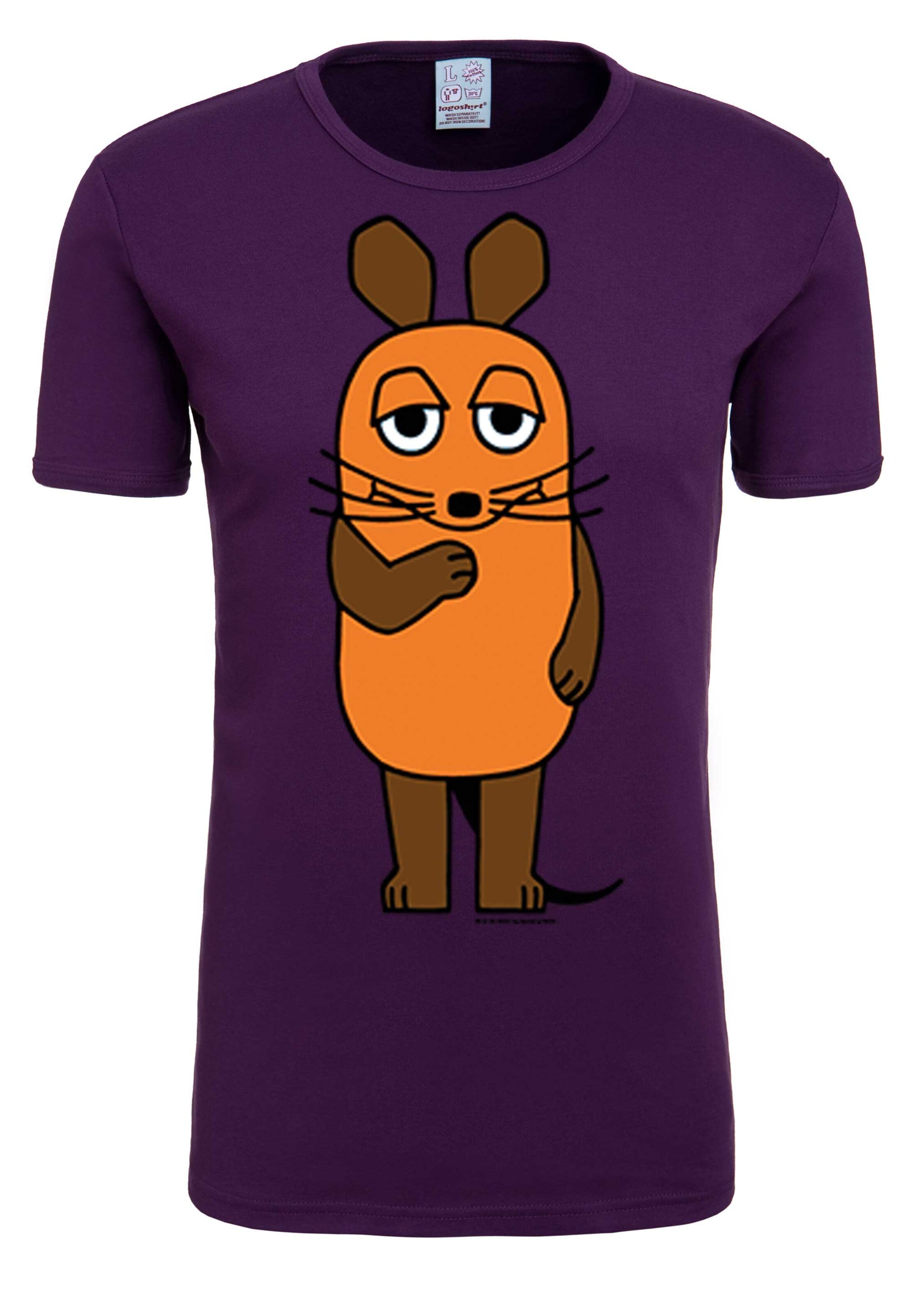LOGOSHIRT Shirt 'Die Sendung mit der Maus' in Lila: voorkant