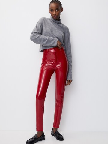 Pull&Bear Skinny Kalhoty – červená