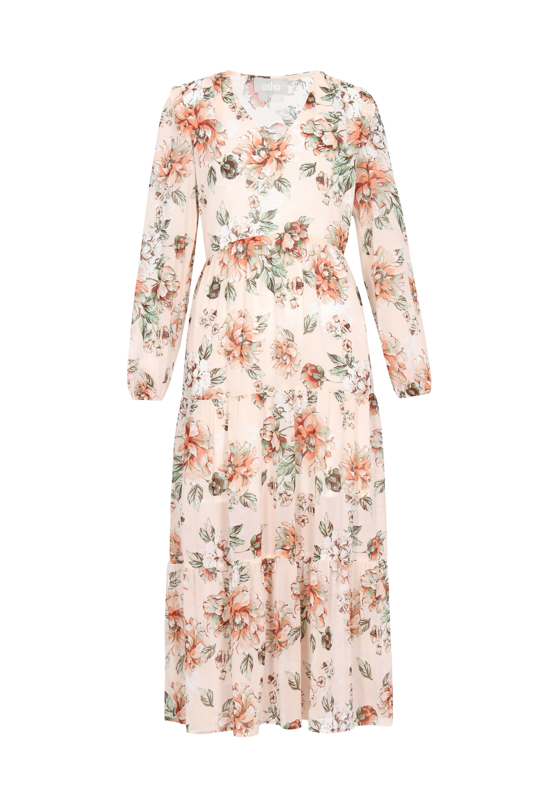 Usha Obleka | bež / kremna / temno rjava / travnato zelena barva, Prikaz izdelka