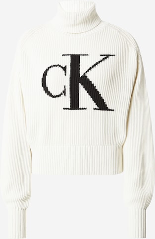 Calvin Klein Jeans Пуловер в бяло: отпред