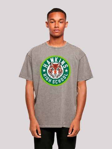 T-Shirt 'Stranger Things Hawkins Tiger Circle Netflix TV Series' F4NT4STIC en gris : devant