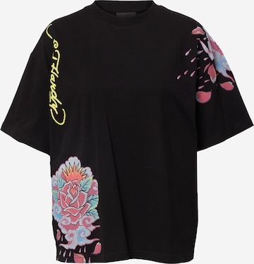 Ed Hardy Shirt 'Raining Roses' in Black: front