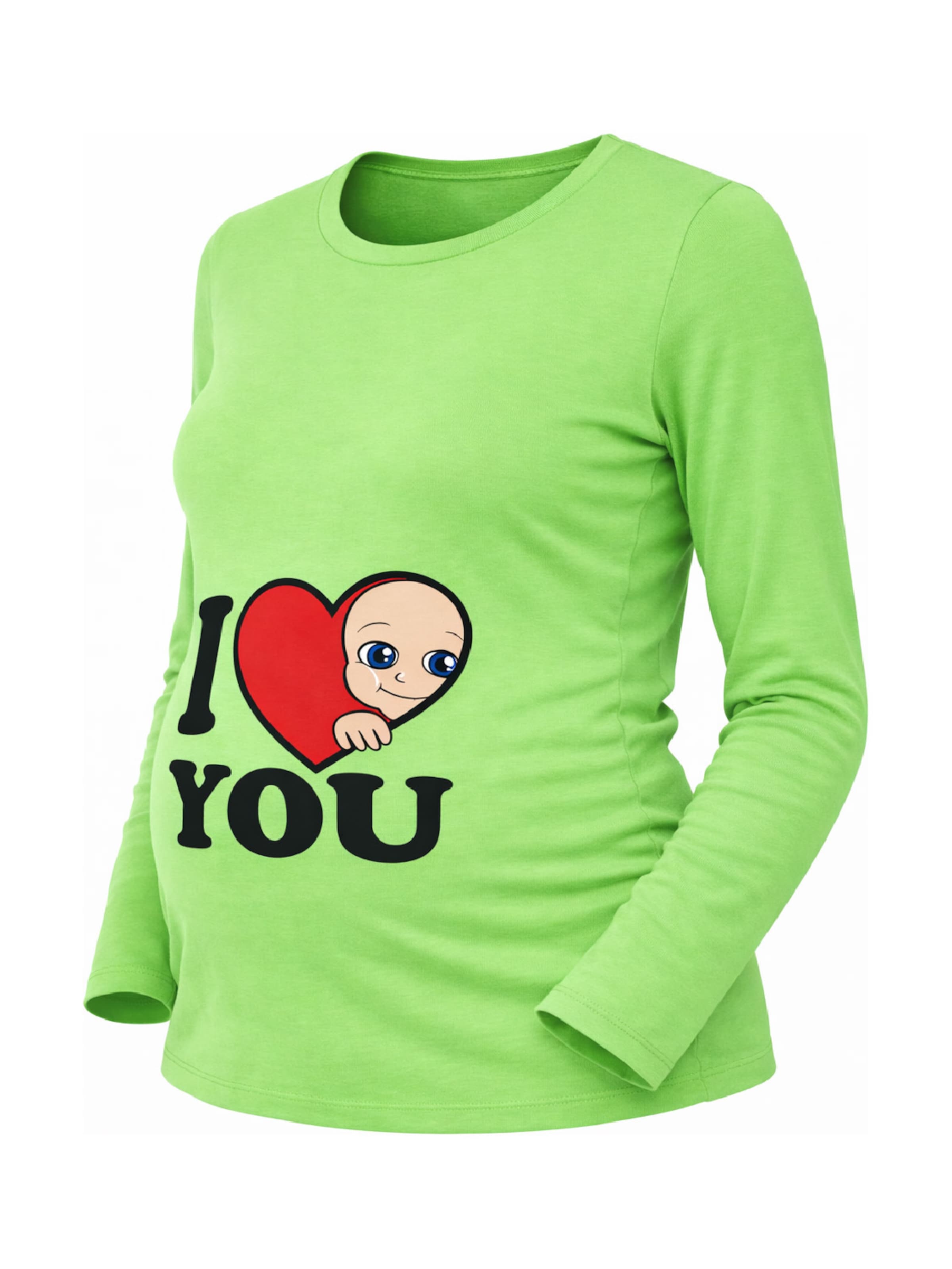 M.M.C. Shirt 'I Love You Umstandslangarmshirt' in Green: front