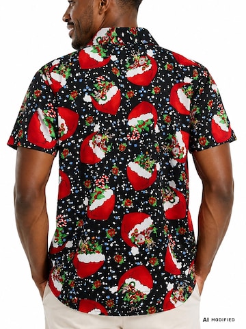 King Kameha - Ajuste regular Camisa 'Christmas Flying Hats' en negro