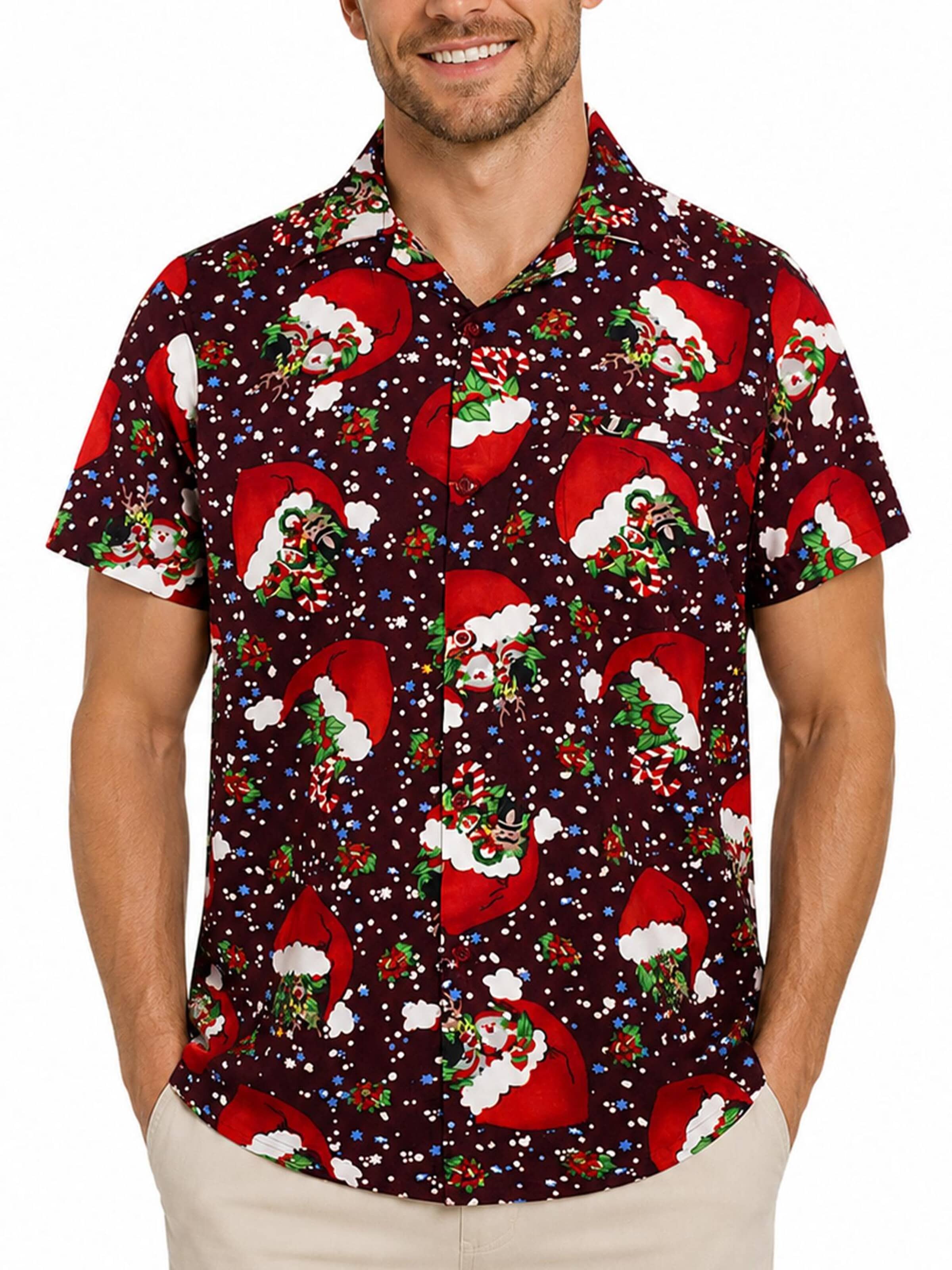 King Kameha - Ajuste regular Camisa 'Christmas Flying Hats' en rojo