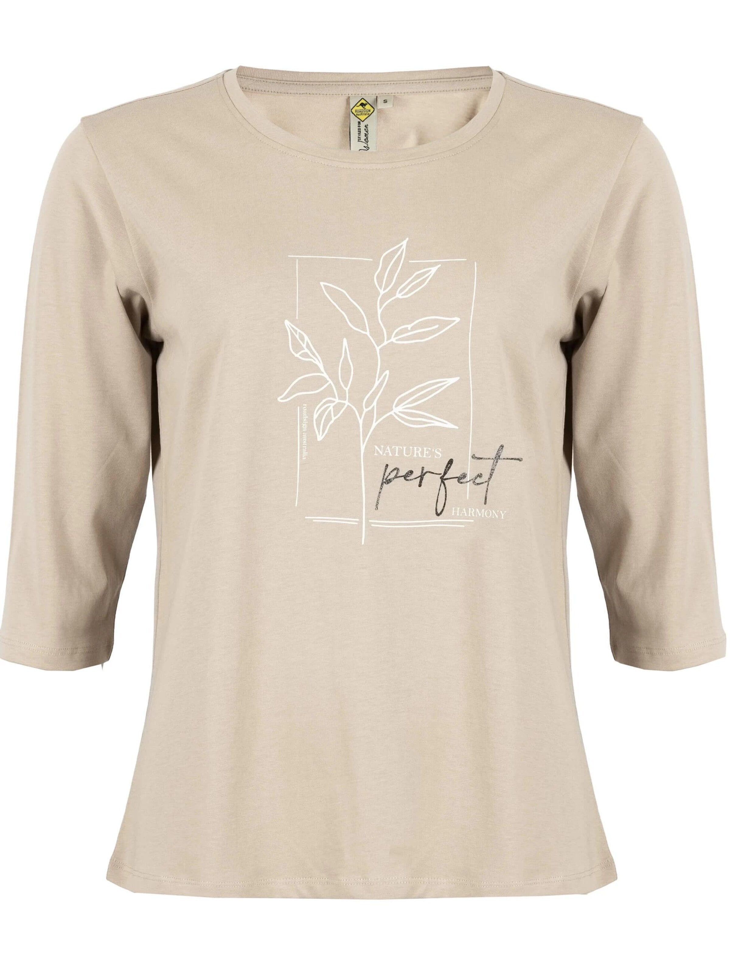ROADSIGN australia Shirt 'Langarmshirt Harmony mit Print und 3/4-Ärmeln' in Beige: front