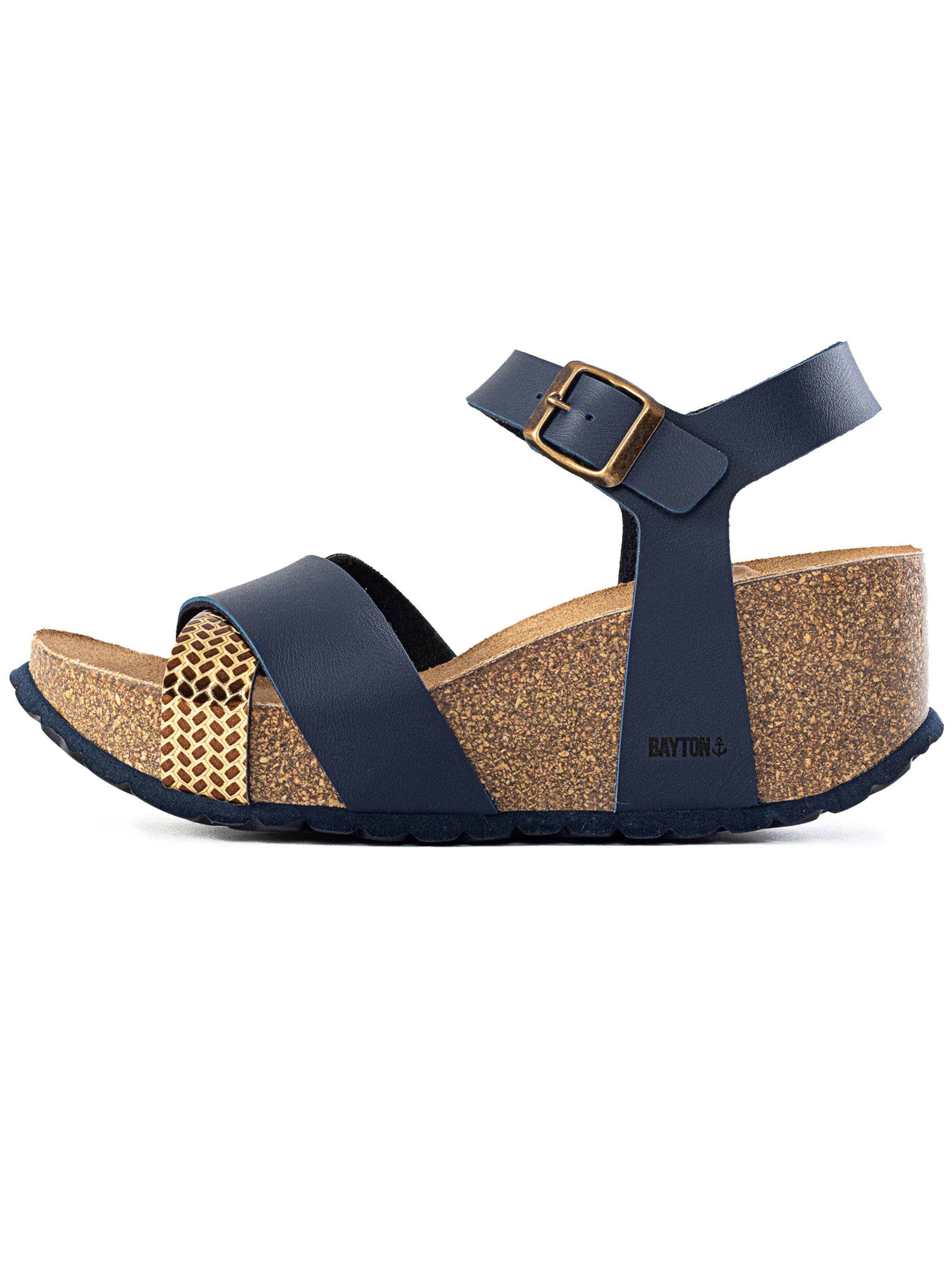 Bayton Sandaler med rem 'Minorque' i navy / guld, Produktvisning