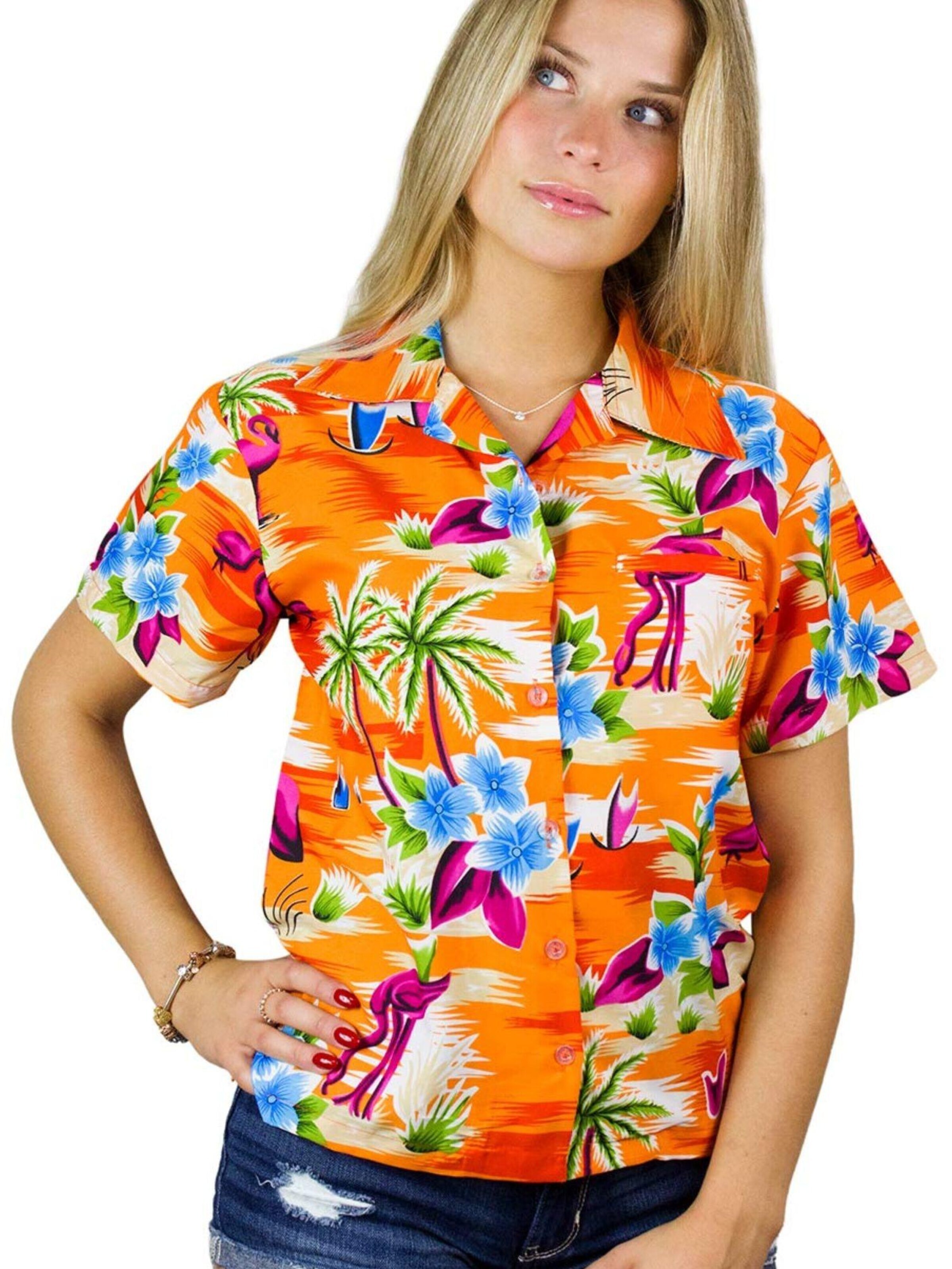 Camicia da donna 'Flamingos' di King Kameha in arancione