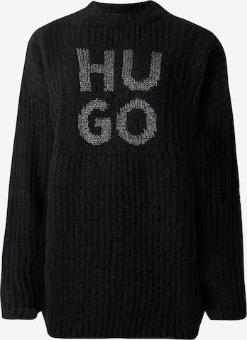 juoda HUGO Megztinis 'Sloguis': priekis