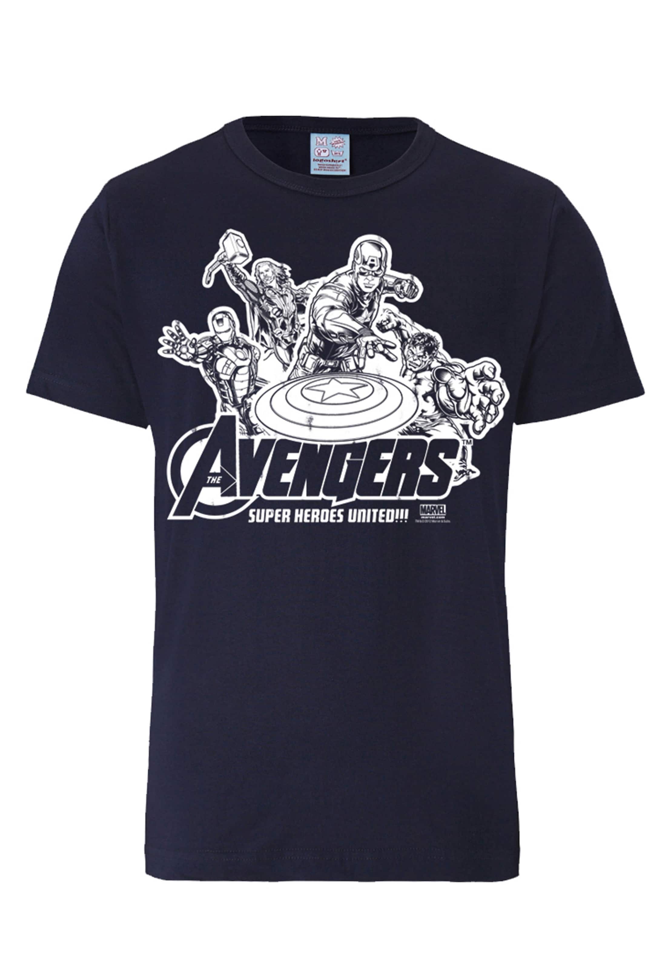 LOGOSHIRT Shirt 'Marvel Comics - Avengers' in Blauw: voorkant