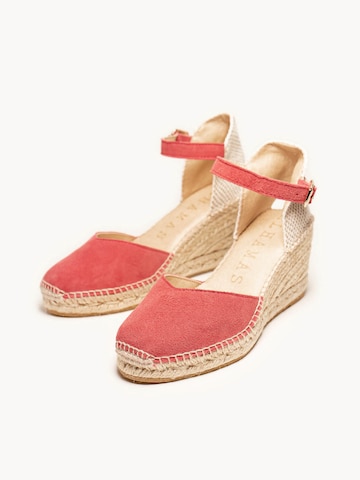 Alhamas Strap sandal 'Alpargata Cuña 7 cm' in Pink