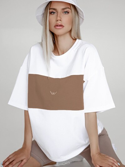 Madmext T-shirt en S en marron / blanc, Vue avec produit