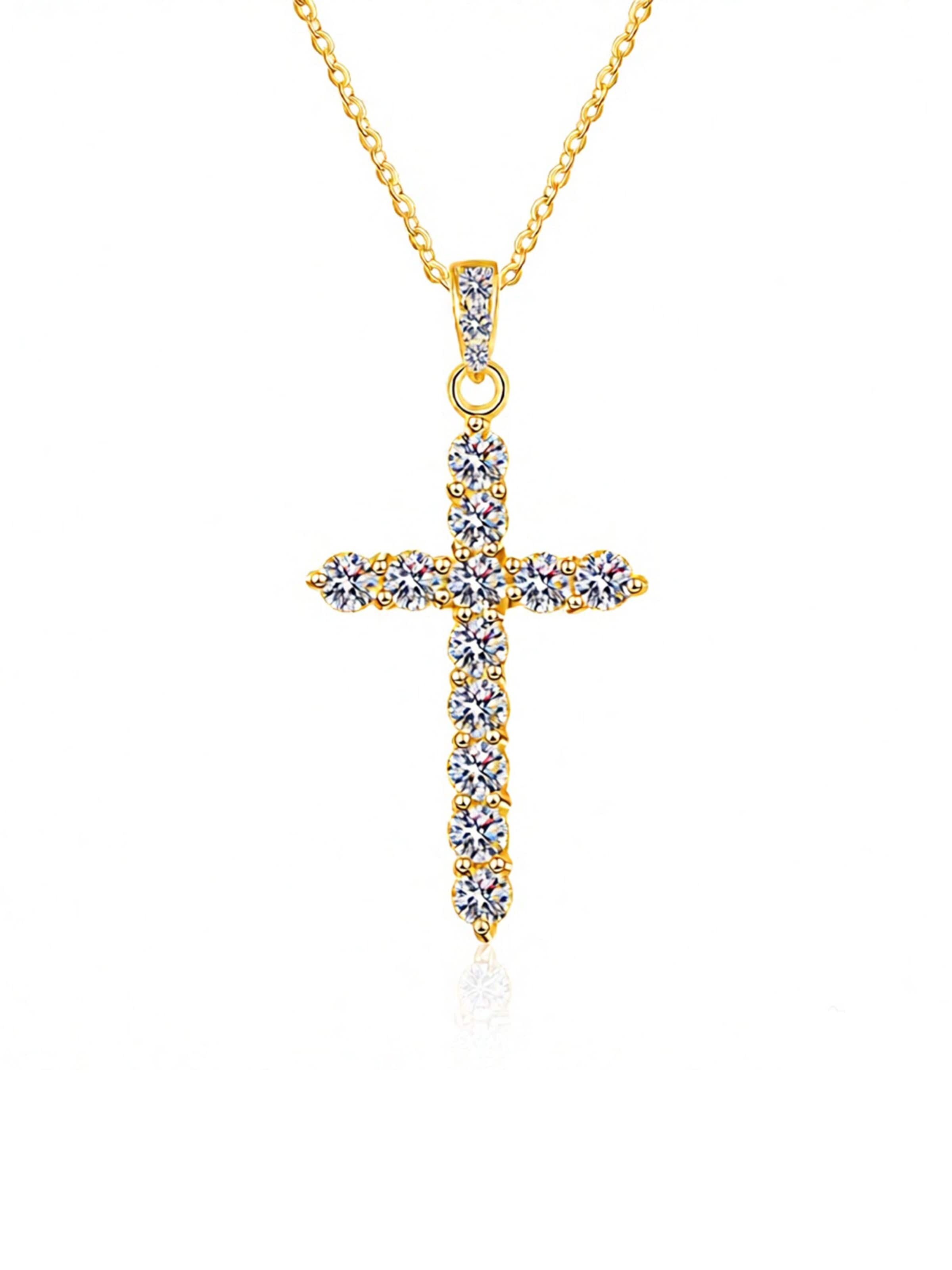 Staufergold Necklace 'Moissanit-Anhänger Kreuz 1,2ct' in Gold: front