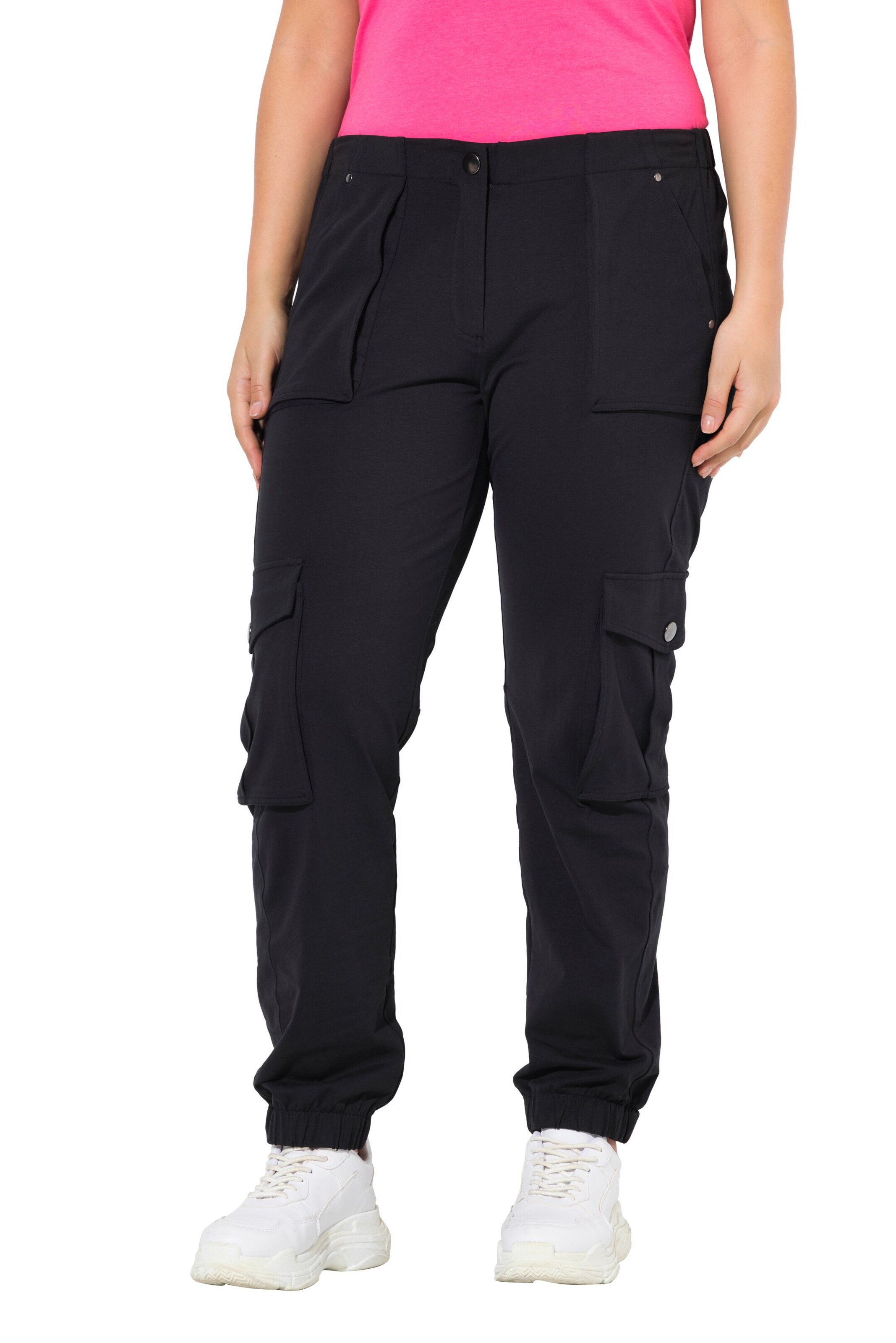 Ulla Popken Regular Cargobroek in Zwart: voorkant