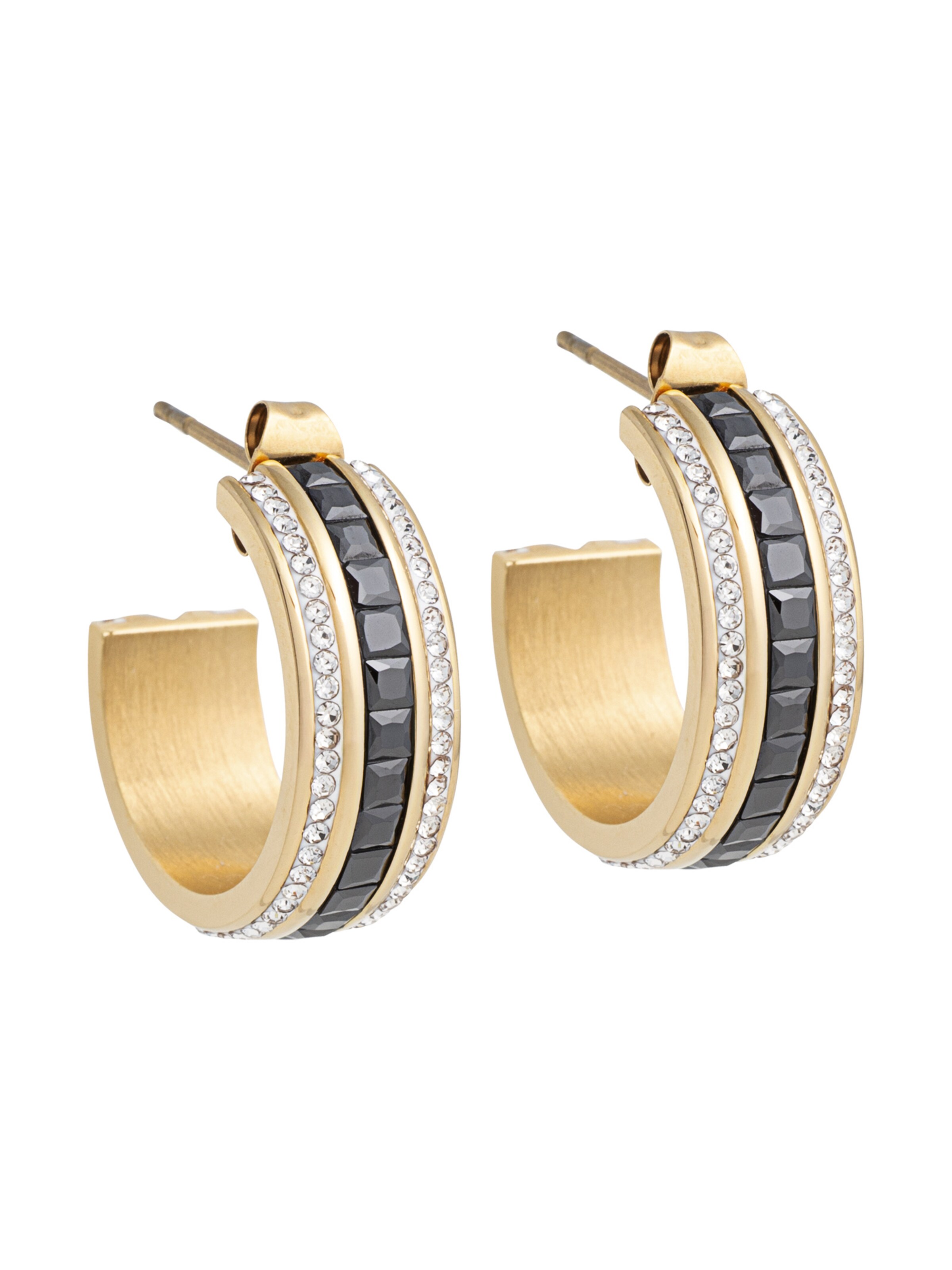 A&C Oslo – Nordic Design Jewellery Oorbellen 'Steel – Crystal Sparkle' in Goud: voorkant