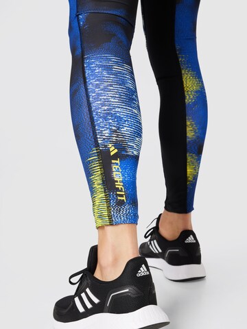 ADIDAS PERFORMANCE - Skinny Calças de desporto 'Techfit Allover Print Long' em azul