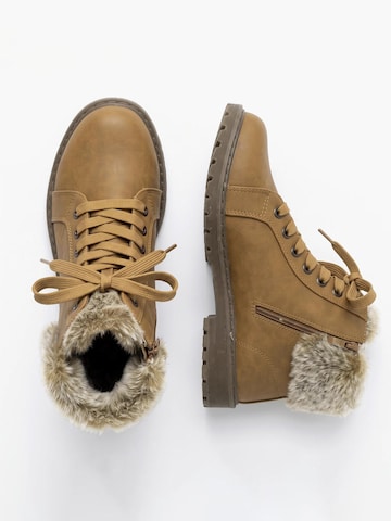 TorWeit Booties 'Fluffy Lace Up Winter Boots' in Brown
